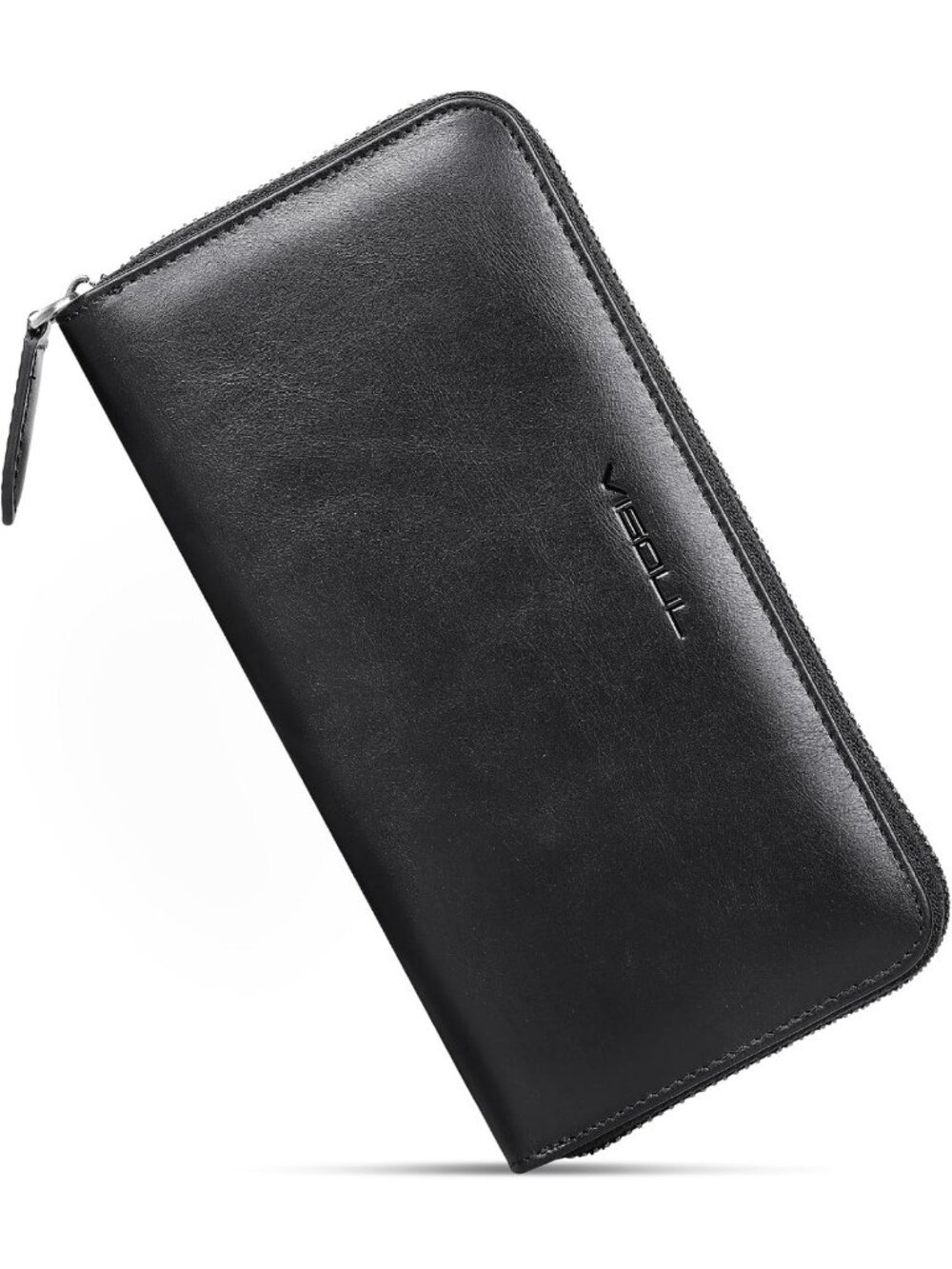 RFID Blocking Leather Zipper Wallet Clutch for Men & Women - Large Cash Pouch
